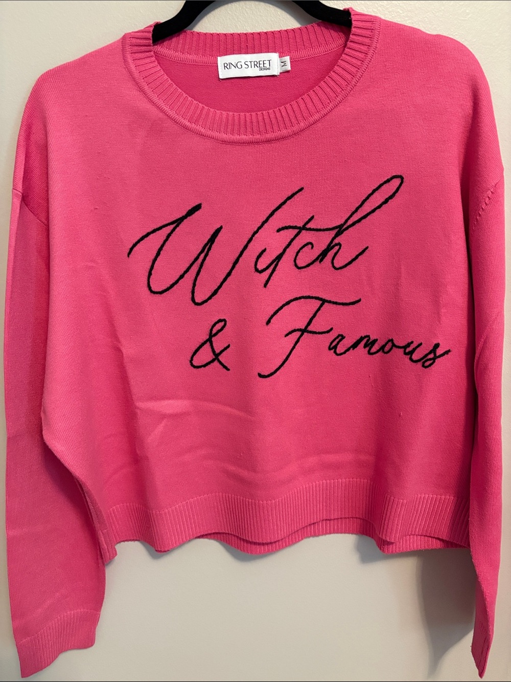 Ring  Street Hot Pink 'Witch & Famous' Script Crewneck